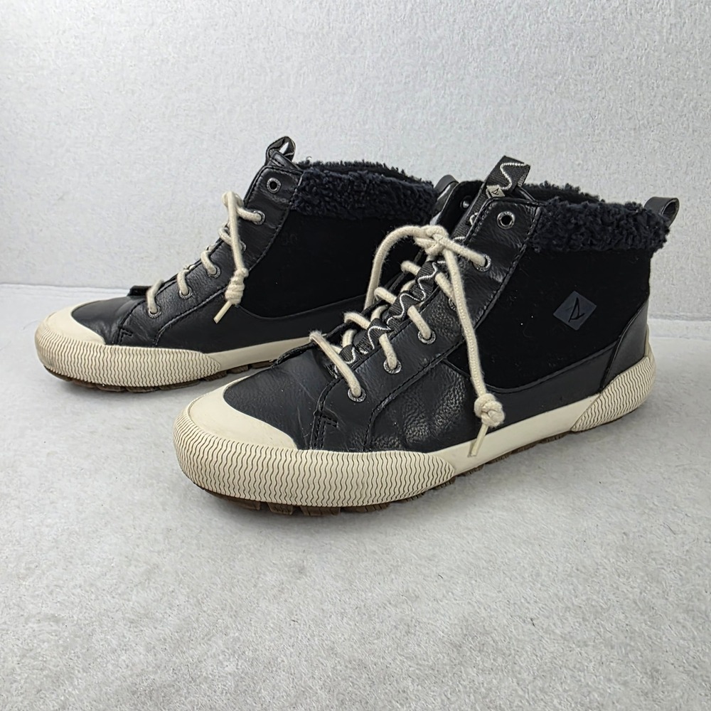 Sperry STS87683 Womens 10 Black Wool Faux Fur Lined High Top Sneakers Winter